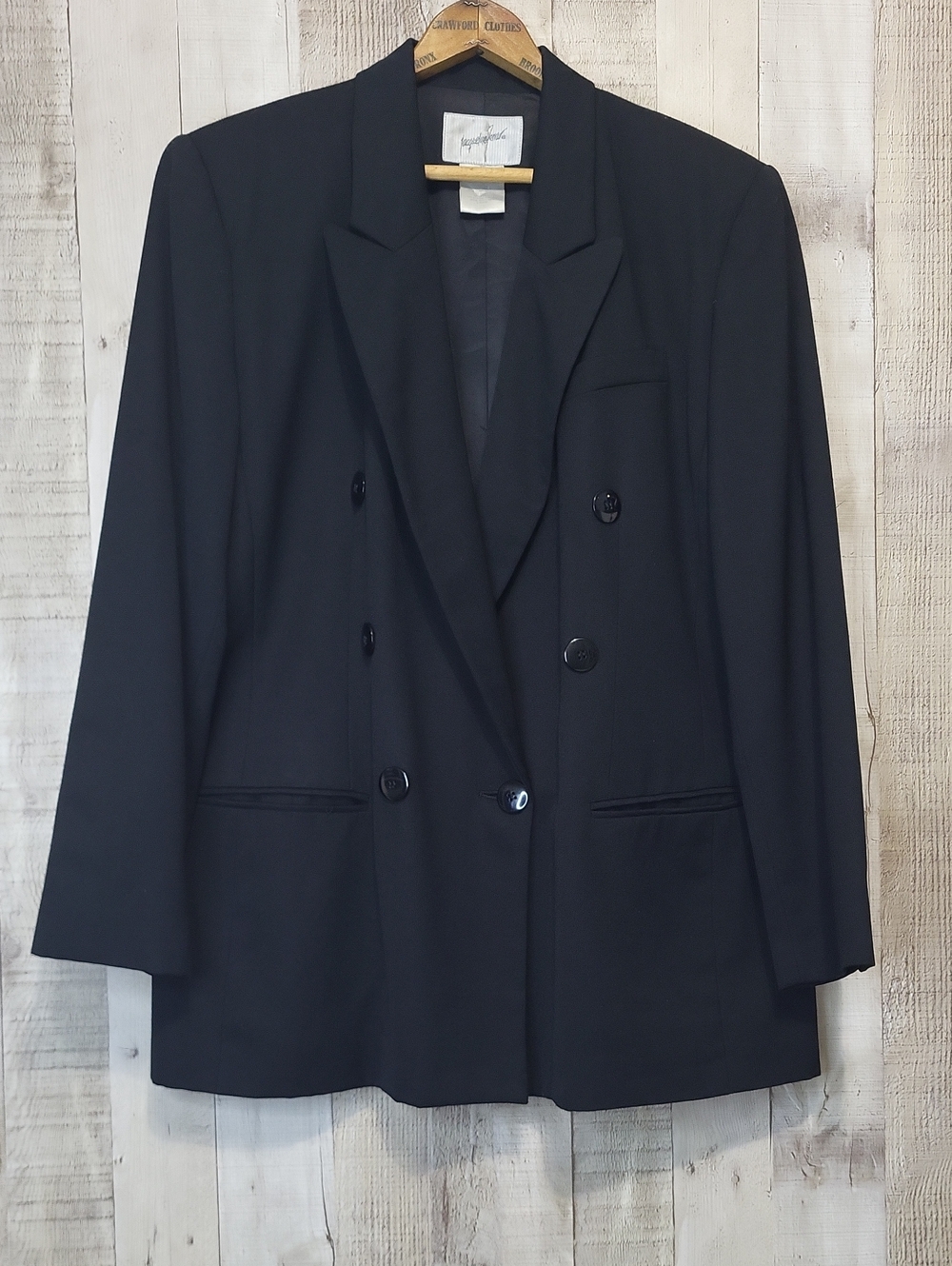 Jacqueline Ferrar Double-Breasted Black Wool Blazer. Size 12